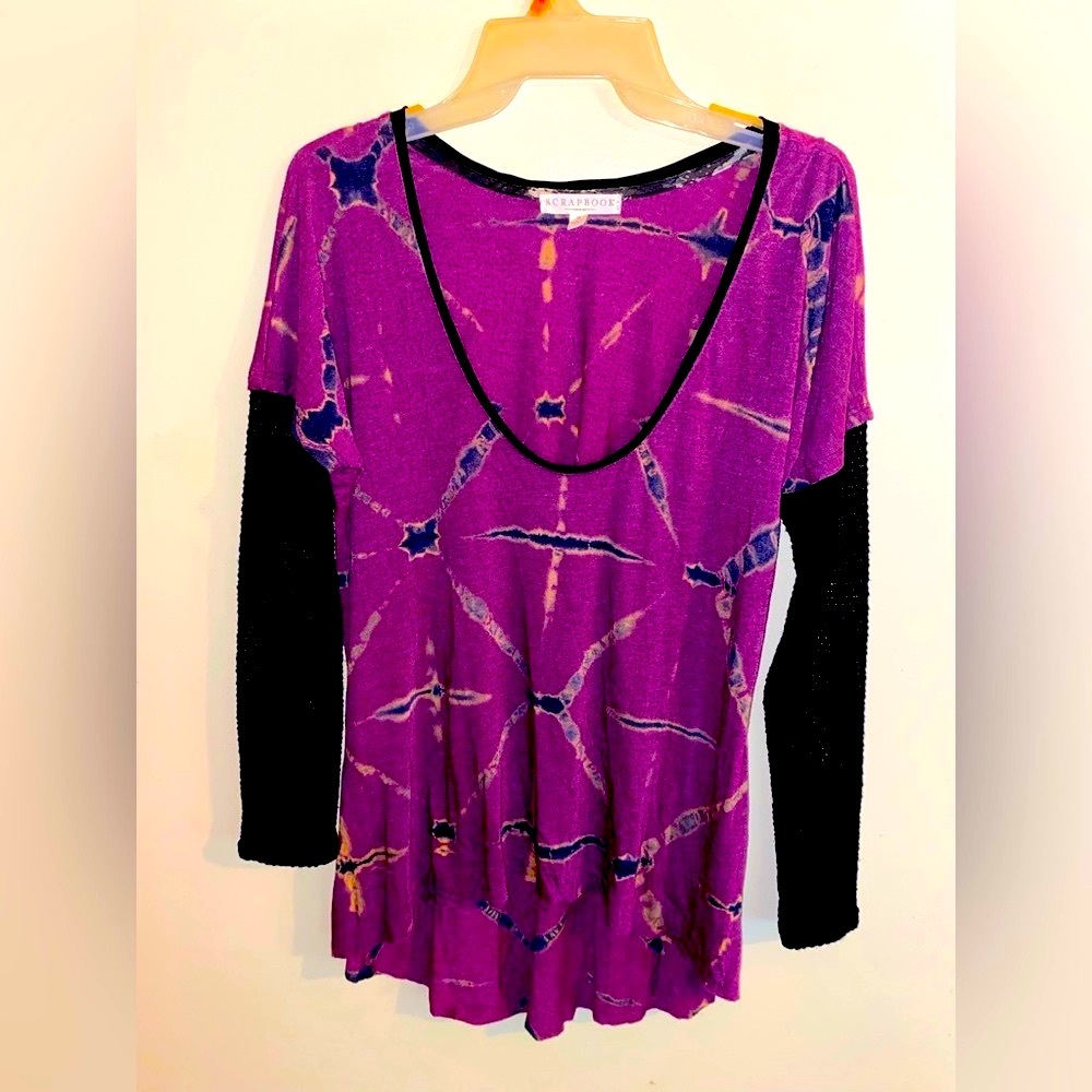 Scrapbook Purple Tie Dye Fishnet Long Sleeve Top Size Small